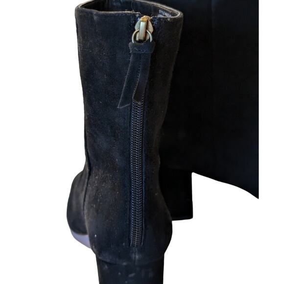 J. Crew Black Suede Round Toe High Ankle Back Zip Chunky Heel Boot Womens Sz 9 - Picture 3 of 12